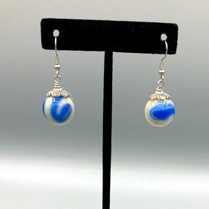 Vintage Blue & White “Swirl” Marble Earrings